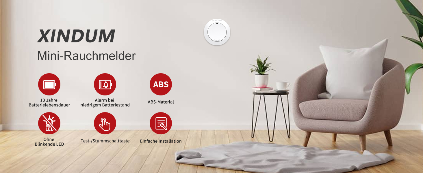 Набір дитячих датчиків диму Mini 5шт з батареєю на 10 років, сертифікат TÜV Rheinland, магнітне кріплення, гучний сигнал 85 дБ, автономні, білі
