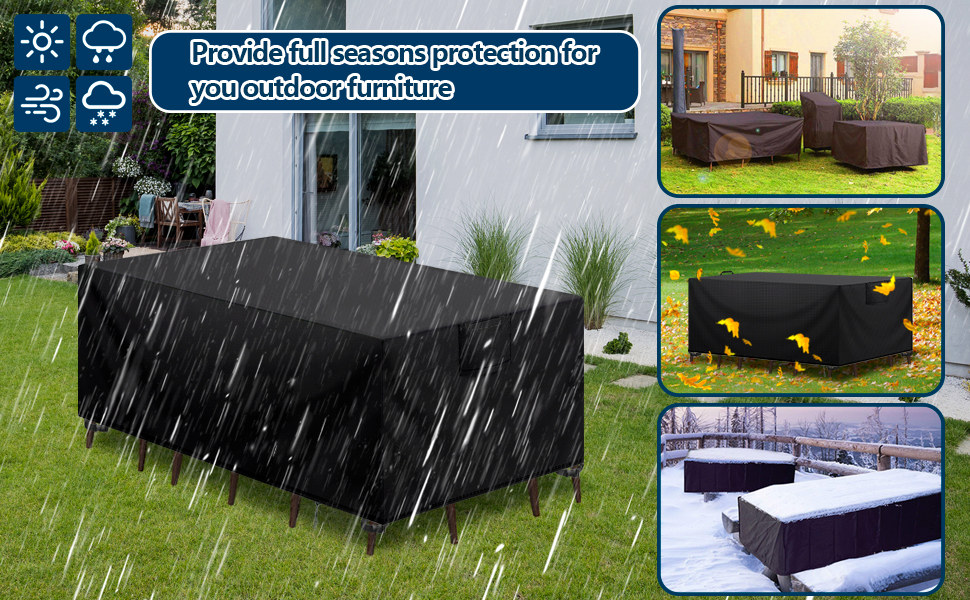 Захисний чохол для садово-патіо меблів, водовідштовхувальний, 420D Oxford, анти-UV, для столів та інших меблів, чорний, 150x90x75 см