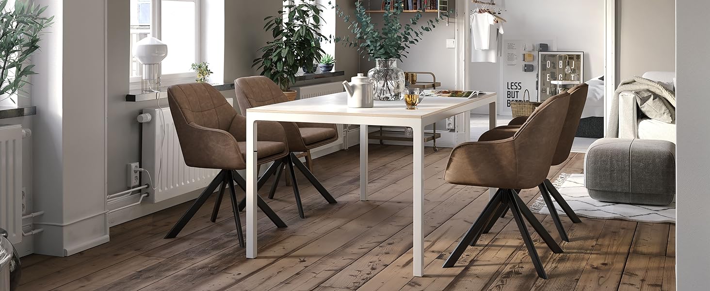 Крісла для їдальні з підлокітниками, набір обертових крісел, кухонні стільці, м'які крісла з поліестеру та металевими ніжками (2 шт., кремовий)