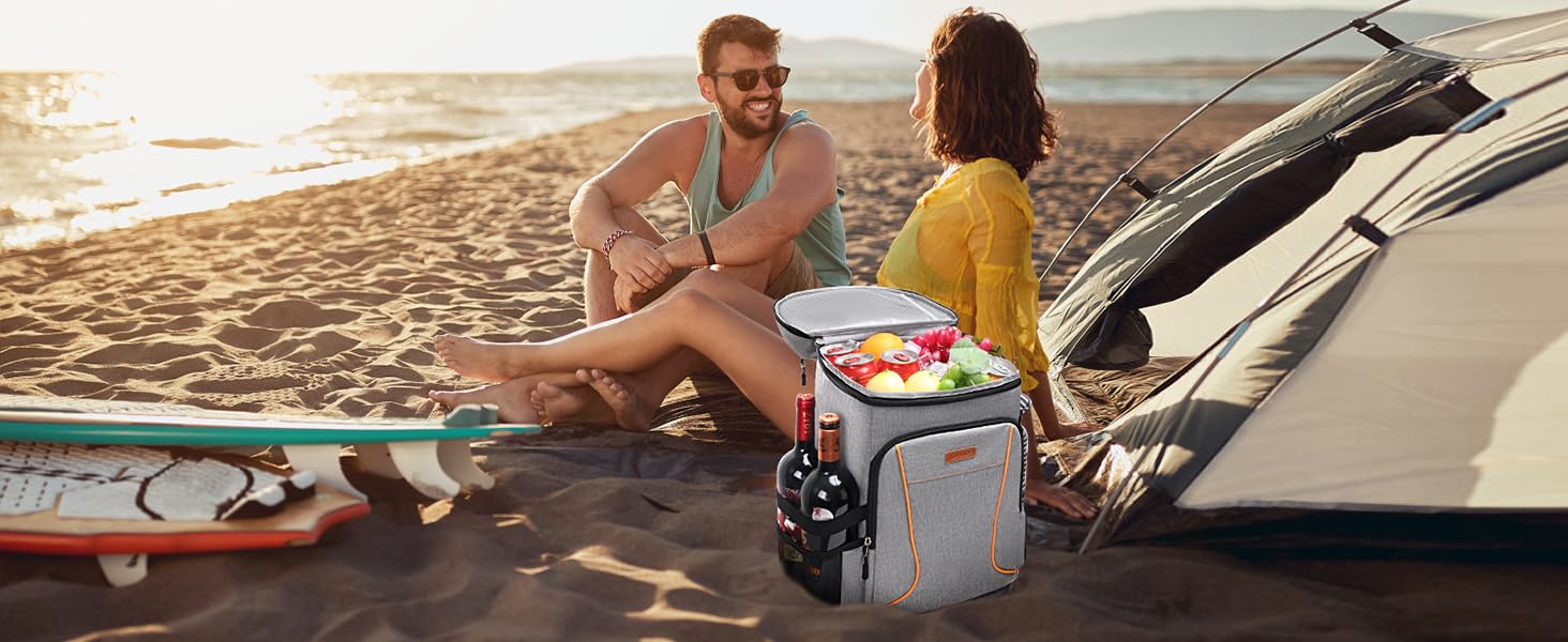 Рюкзак-холодильник Estarer 35L сірого кольору: для пікніків, кемпінгу та пляжу. З відкривачем для пляшок, водонепроникний.
