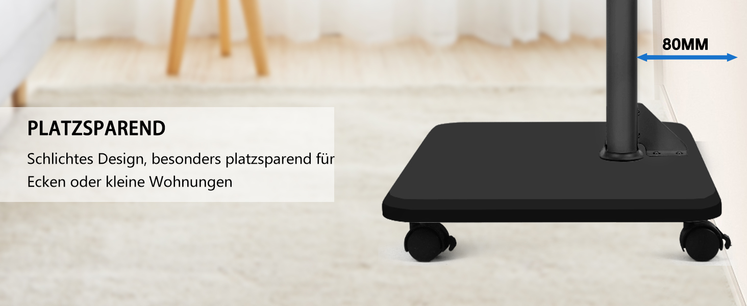 Мобільний телевізійний тумба Hellsehen для LED/LCD/OLED TV 32-70 дюймів (до 45.4 кг), чорна, з регулюванням висоти та фіксаторами коліс