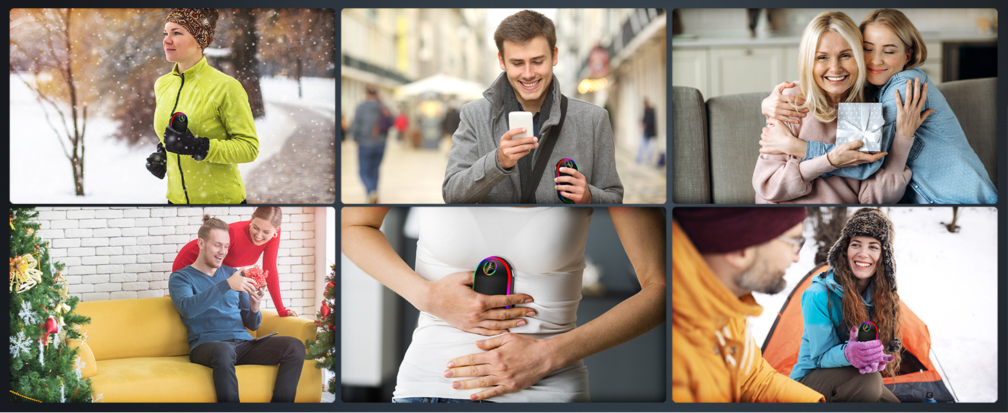 Електричний підігрівач для рук 10000mAh з підсвічуванням (7 кольорів), перезаряджуваний, портативний, чорний - ідеальний зимовий подарунок для чоловіків та жінок