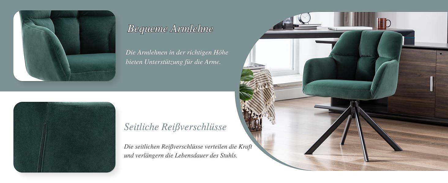 Офісний стілець Chairus обертовий оксамитовий зелений з металевими ніжками, без коліс для кабінету