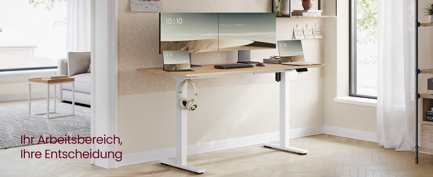 Електричний регульований стіл VASAGLE LSD02B0V2 - сталевий каркас, 3 пам'яті висоти, з гачками