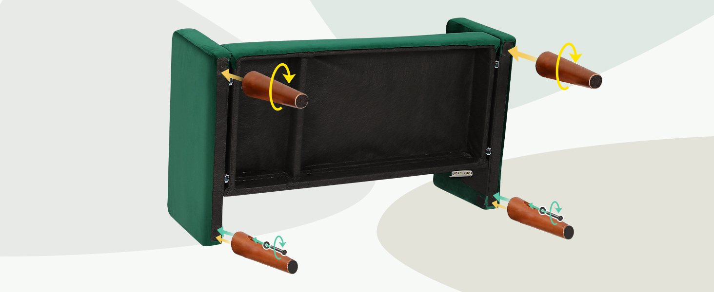 Диван Vesgantti, 2 місця, 121 см, сучасний дизайн, з 2 подушками, для вітальні/квартири/офісу (зелений, велюр)