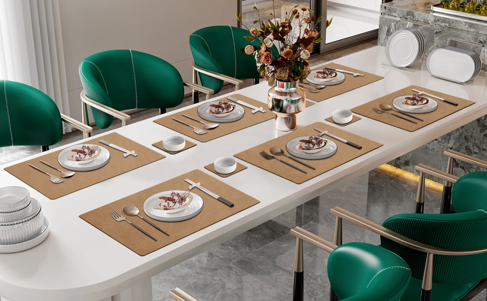 Набори серветок YIHELU: 6 шт., водонепроникні, з штучної шкіри, для кухні та їдальні, м'ятно-зелені/кремові