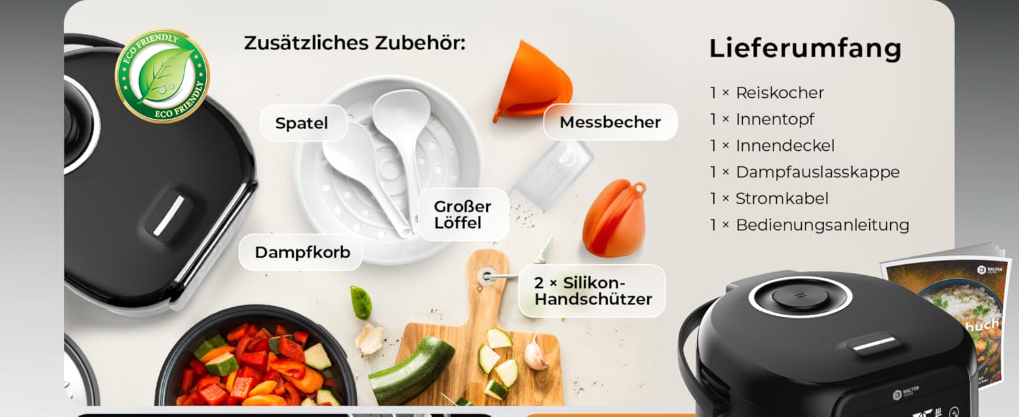 Бальтер рисоварка-мультиварка 4л з Fuzzy Logic, функцією приготування на пару та повільним приготуванням, таймером, підігрівом, преміум-посудинами, аксесуарами та книгою рецептів (20 програм)