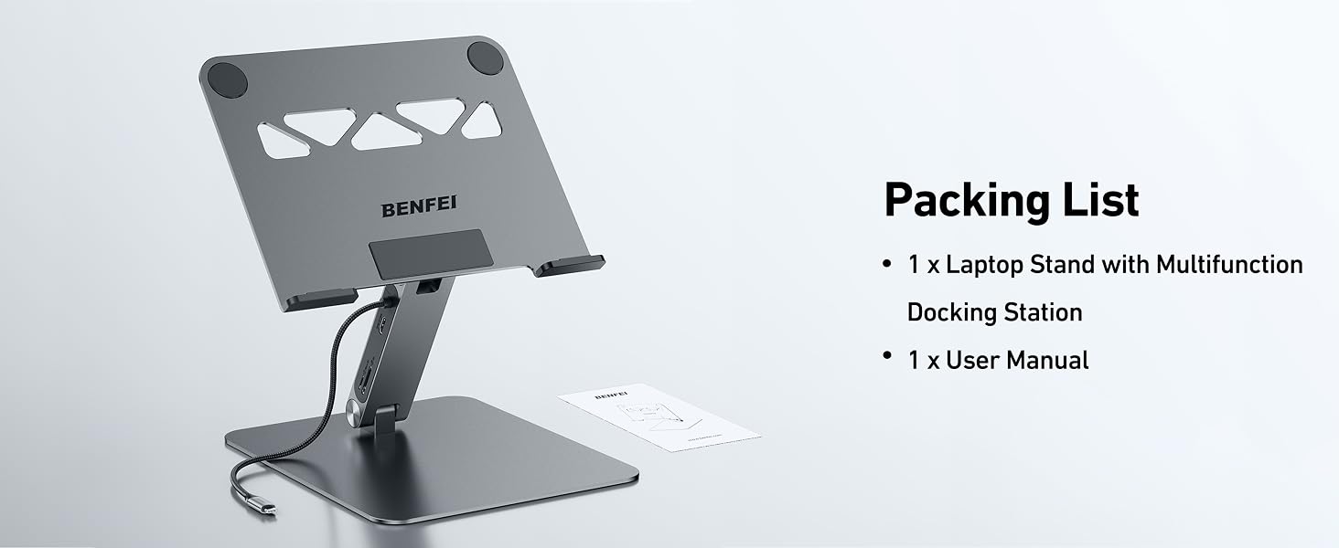 Підставка для ноутбука BENFEI з док-станцією 7-в-1 USB-C: HDMI 4K@60Hz, SD/MicroSD, Power Delivery 100W, USB 3.2 10Gbps для MacBook Pro/Air, iPad Pro, XPS, ThinkPad