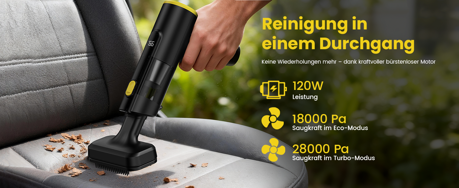 Акумуляторний пилосос Handstaubsauger 28000Pa, 60хв, з LED-дисплеєм, чорний. Міні-пилосос 3-в-1 для авто, ПК, кухні