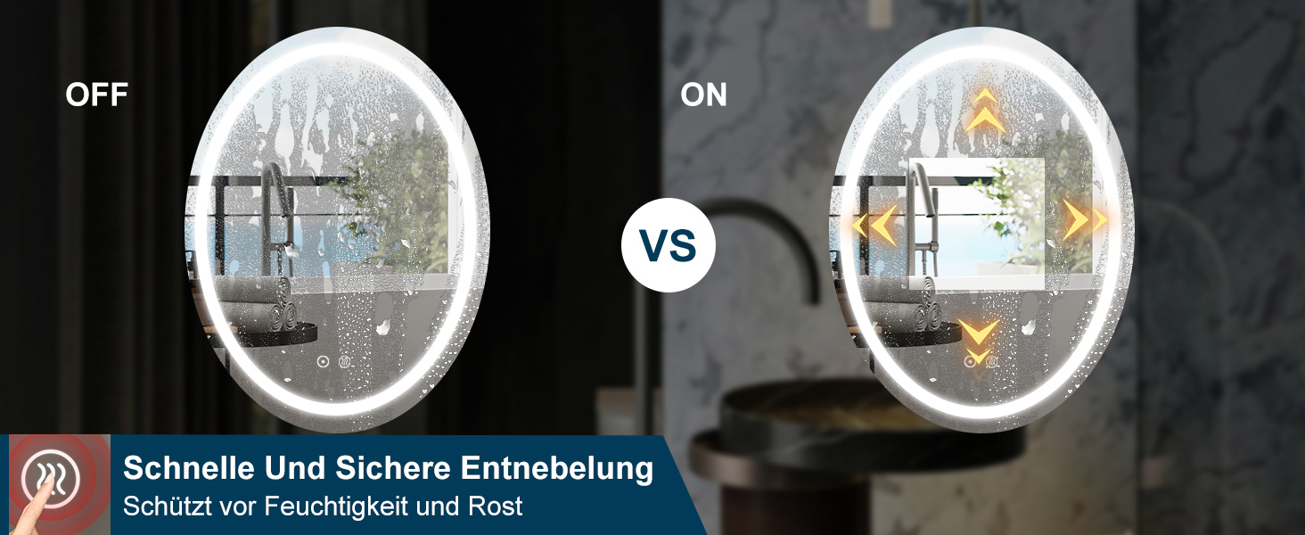 LED дзеркало для ванної кімнати 60x80 см, овальне з підсвічуванням, 3 кольори, регулювання яскравості, антизапарник