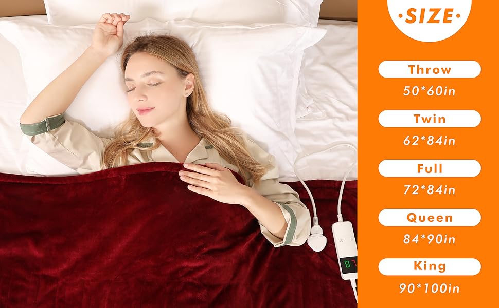 Електрична гріюча ковдра з автовимкненням, 130x180 см, 10 режимів нагріву, таймер 8 годин, захист від перегріву, фланель, машинне прання, для дому та офісу, червона, 130 x 180 см