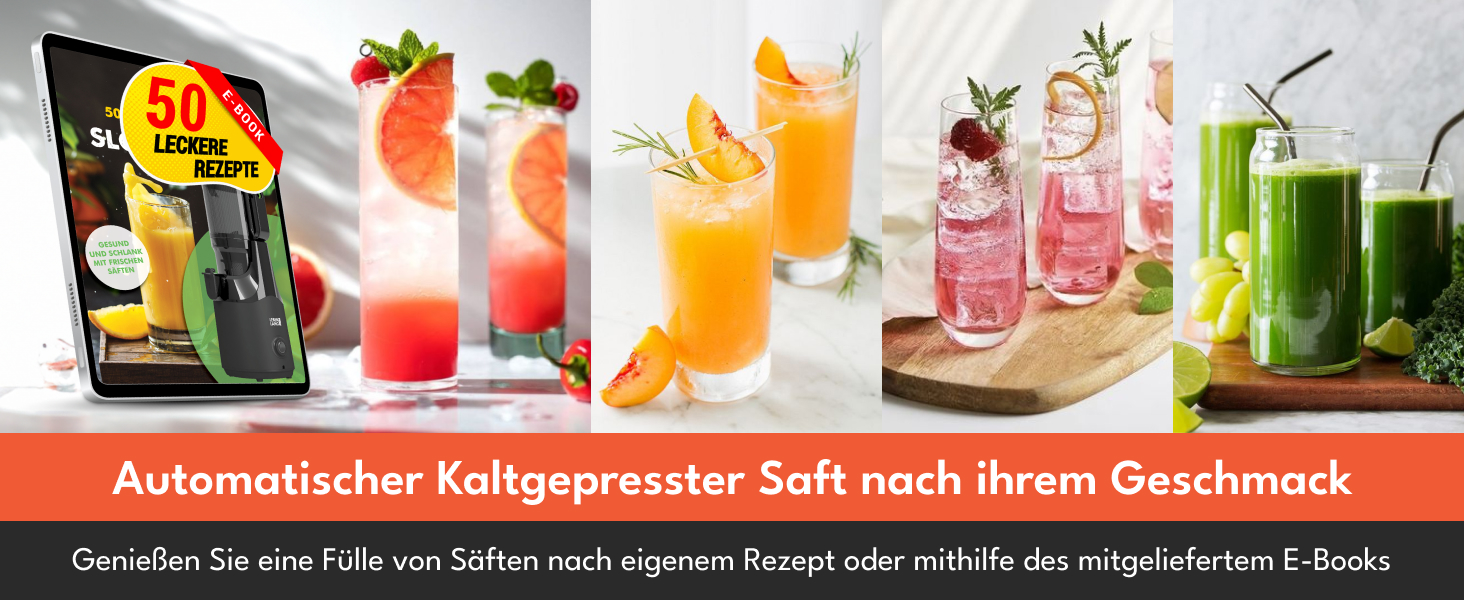 Електричний соковитискач LEBENLANG Slow Juicer з рецептами та великим соковидом 135 мм | Для фруктів, овочів, без BPA | Saftpresse | Green Press