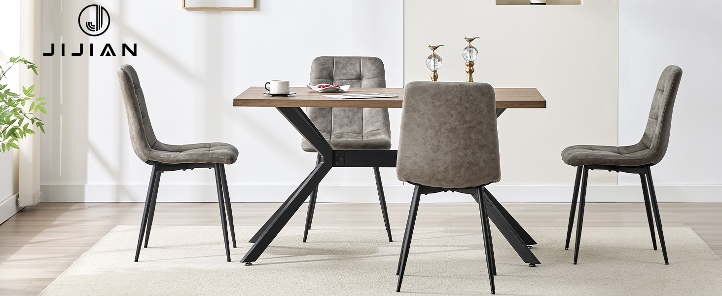 Набір обідніх стільців Techno, тканинні кухонні стільці, м'які стільці з чорними металевими ніжками, для їдальні, зони очікування та вітальні (4 шт., хакі-сірий)