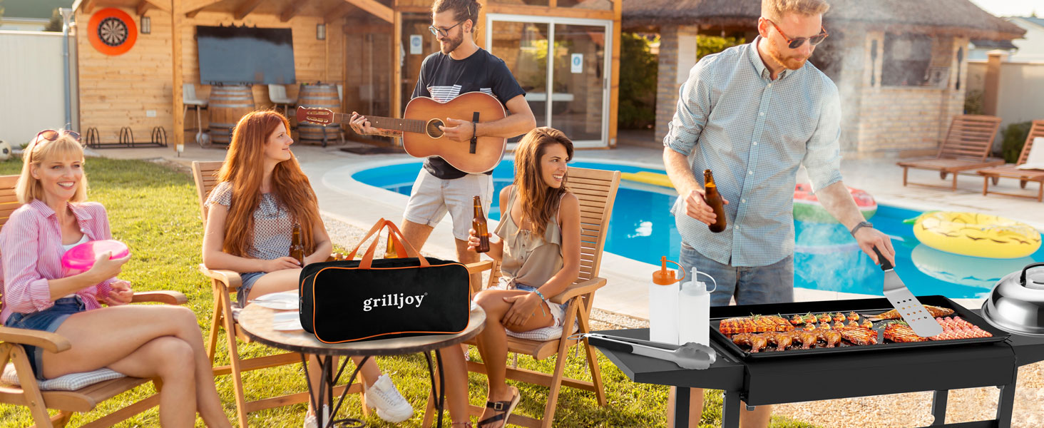Набір аксесуарів для гриля та планчі Grilljoy з нержавіючої сталі, 28 предметів, для бургерів та барбекю (Помаранчевий)