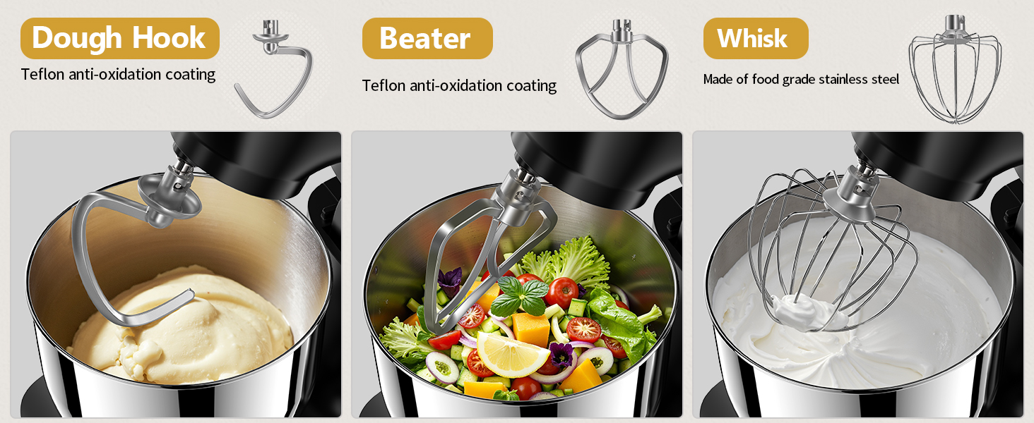 Кухонна машина Vezzio для випічки, 5.5л, 1500Вт, планетарне мішування, з набором насадок (чорна)