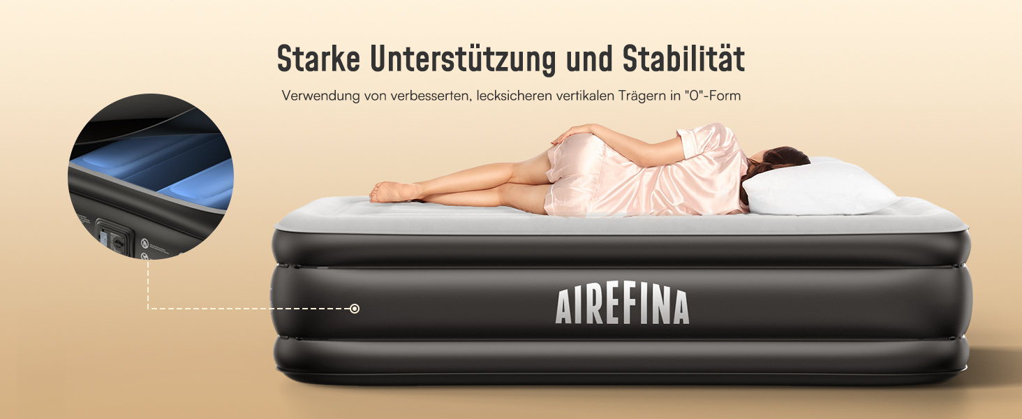 Надувний матрац Airefina з самонадуваванням та інтегрованою помпою, преміум-гостьове ліжко, швидке надування за 3 хвилини, для кемпінгу та дому, 203x152x40 см, 2 особи