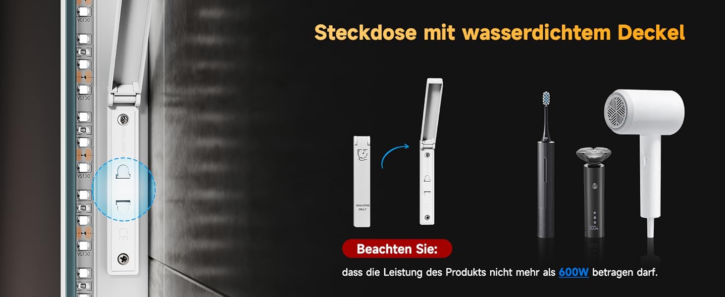 Дзеркало для ванної кімнати SONNI LED 50x70 см з LED-підсвічуванням, сенсорним керуванням, 3 кольори світла, проти запотівання та функцією пам'яті. Білий колір.