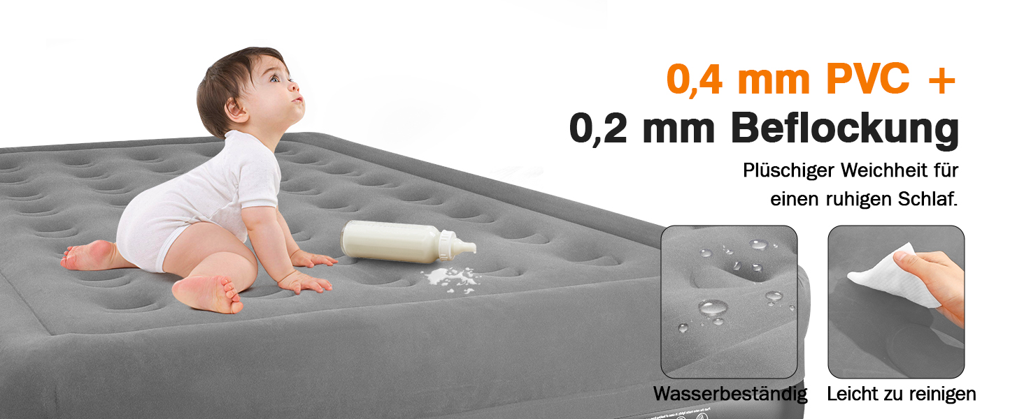 Надувне ліжко Lewondr на 2 особи з вбудованим насосом, 203x152x46 см, сірий колір, 250 кг, для кемпінгу, дому, гостей, подорожей