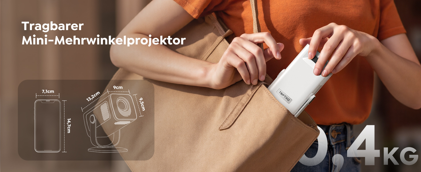 Портативний проєктор Mini Beamer 4K з підтримкою Android 13, WiFi 6, Bluetooth 5.4 та обертанням 270°. Підходить для домашнього кінотеатру, використання на вулиці та підключення до HDMI, Android, iOS, PC, USB. Автоматична корекція трапеції. Білий колір.