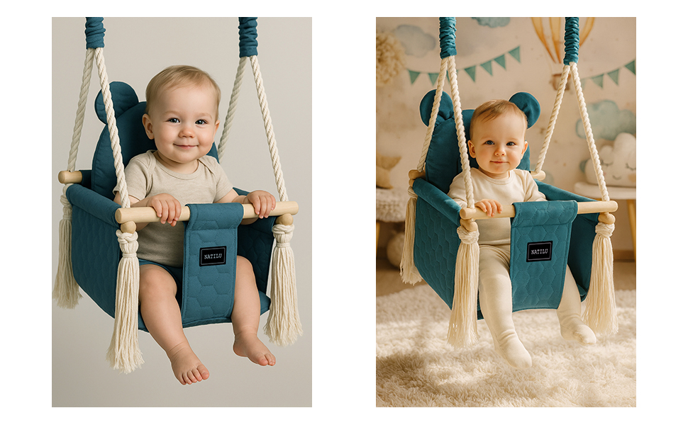 Дитяча гойдалка для дому та вулиці Bär Light Velvet | Гойдалка для малюків з м'яким сидінням