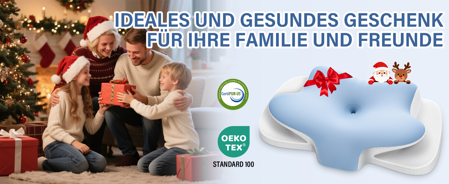 Подушка для шиї з піною з пам'яті, дихаюча, ергономічна, 65x37x10/12 см (Блакитна)