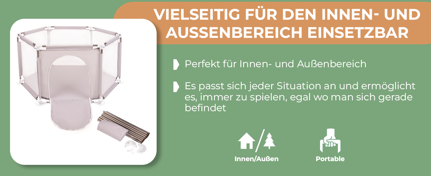 Шестигранний дитячий манеж з 100 кульками, сірий:білий/сірий/пудрово-рожевий