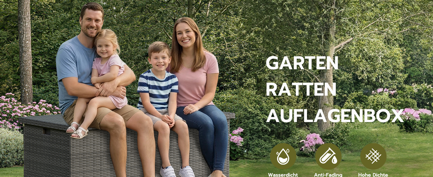 Водонепроникний садовий ящик Amopatio Gartenbox 650л з поліротангу для подушок, металевий ящик для зберігання з газліфтами для саду та балкону, сірий