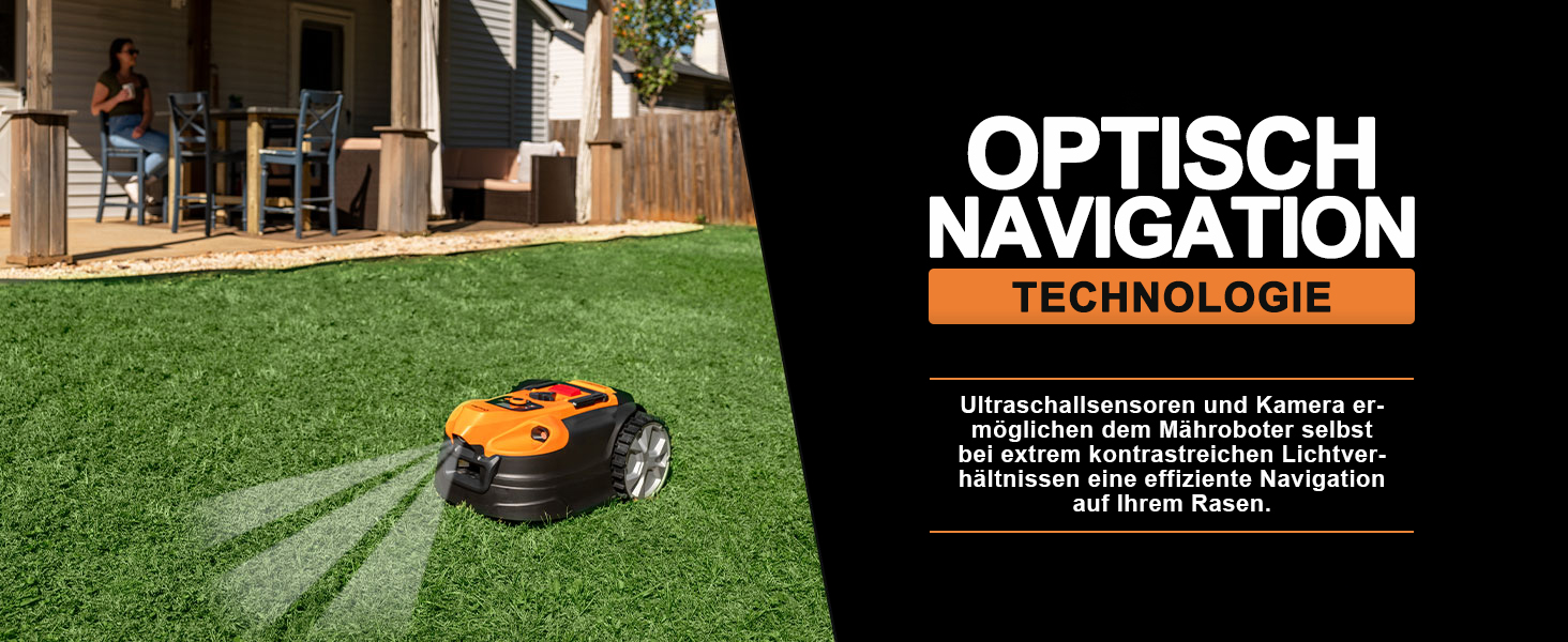 Газонокосарка-робот LawnMaster VBRM18AMIDR без обмежувального дроту для газонів до 500 м², акумулятор 2Ah, оптична навігація, уникнення перешкод, автоматична зарядна станція, функція заборонених зон, WiFi і Bluetooth керування через додаток
