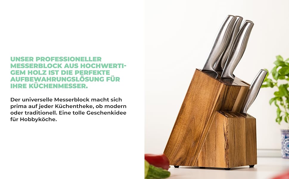 Блок для ножів Coninx Universal з інтегрірувачем – Тримач для ножів з акації на 15 слотів – Стійкий підставка для кухонних ножів, хлібного ножа, ножа для стейка та ножиць, коричневий з інтегрірувачем