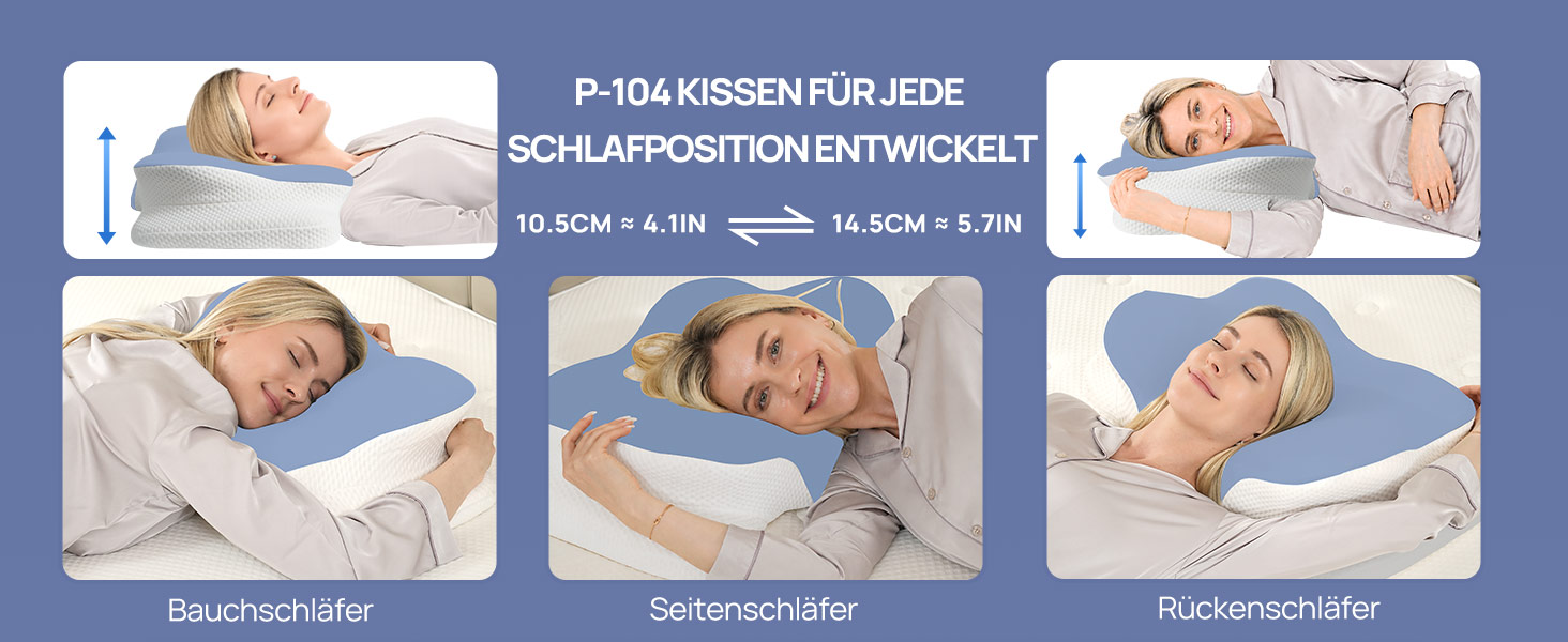 Ергономічна подушка для шиї MULISOFT з ефектом пам'яті (Memory Foam), форма метелика, розмір M, синя