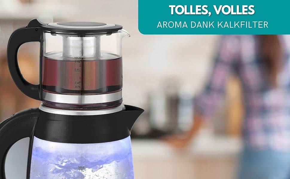 Електричний чайник-заварник Teekocher: скло, фільтр від накипу, 2200 Вт, захист від перегріву