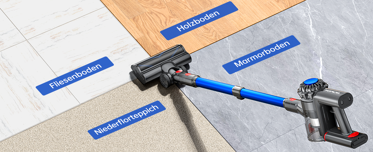 Бездротовий акумуляторний пилосос V15: 50 хвилин роботи, 40KPA, 450W, LED, для видалення шерсті тварин, темно-синій