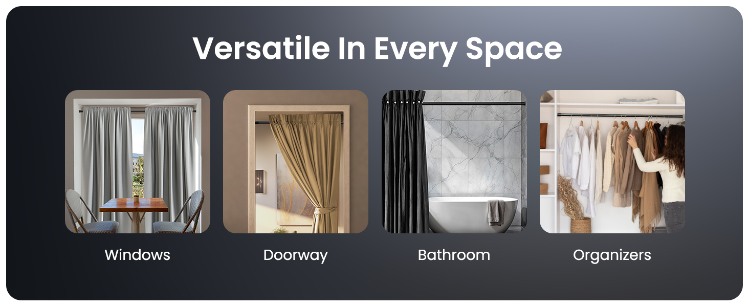 Штанга для душу без свердління 160-210 см, срібна, Ø 25 мм, телескопічна, з кріпленнями - для вікна, душу та перегородки