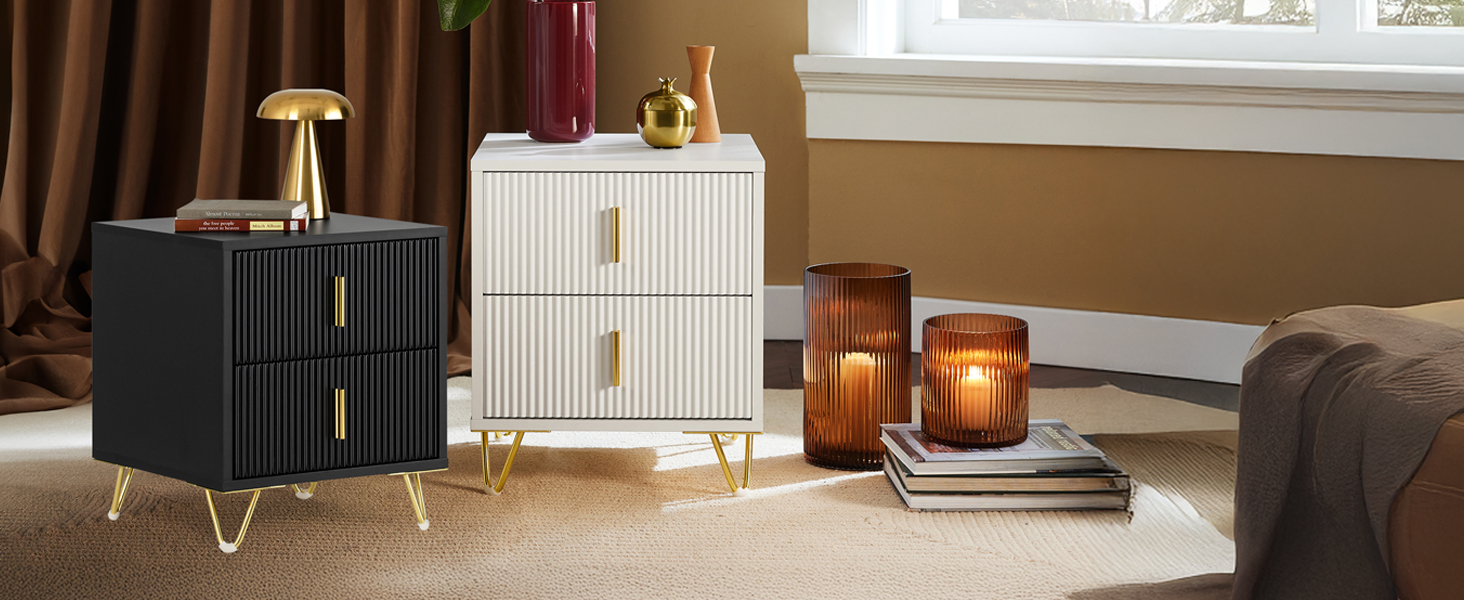 Приліжкові тумбочки SoBuy FBT115-W (білі), 2 шт., з 3 висувними ящиками, 40x40x47 см