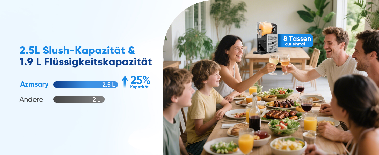 Машина для приготування сляшів 2,5L з LED-дисплеєм, 6 програм (Margarita, Frappé, Milkshake), керування однією кнопкою (Сріблястий)