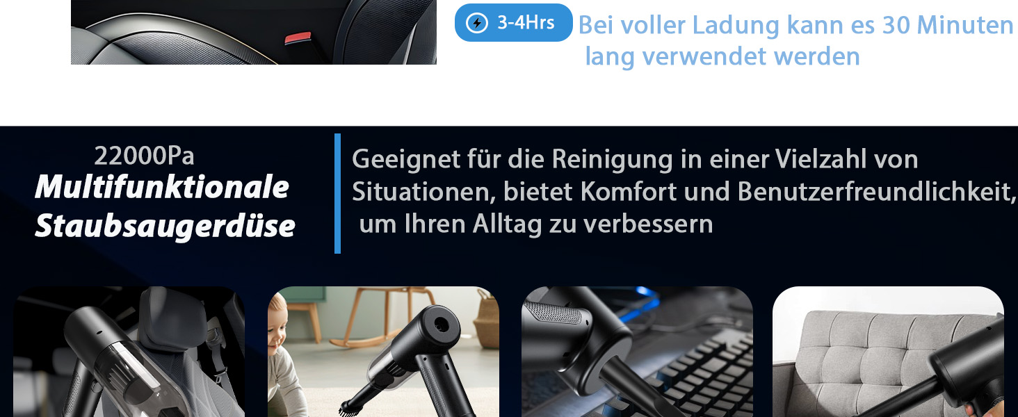Акумуляторний ручний пилосос NEU 2026 для авто та дому, бездротовий міні-пилосос 28000Па з безщіточним двигуном та функцією самоочищення, 4-в-1, чорний з золотом