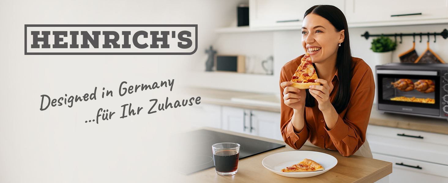 Багатофункціональна міні-піч Heinrich's з об'ємом 48 літрів, конвекція, таймер 8 год, підсвітка, 100-230°C, сенсорне керування, аксесуари, чорний, 2000W