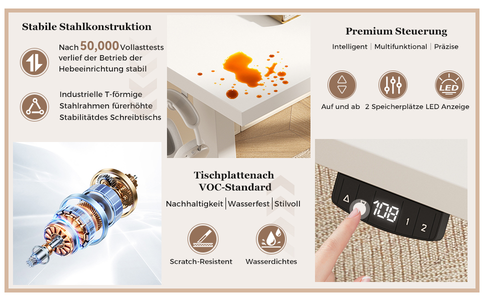 Регульований стіл Klicelor, електричний, з пам'яттю, для офісу, 160 x 80 см, білий/світло-коричневий