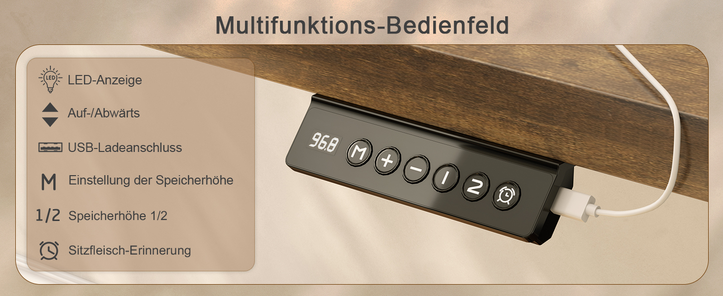 Електричний стіл JUMMICO з USB-портом, 160 x 70 см, регулювання висоти, стоячий/сидячий, коричневий