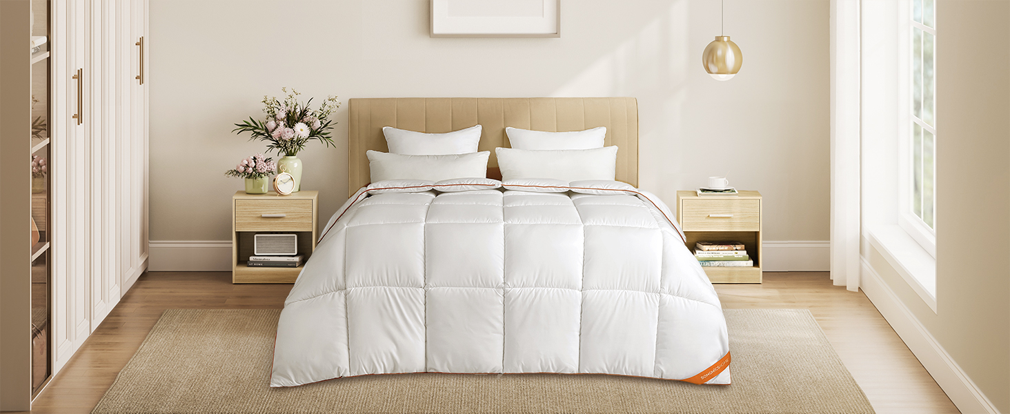 Ковдра SONGMICS HOME 200x200 см, стеганий ковдру з 8 петель, 300 GSM, для двоспального ліжка, з картонним стеганням, білий TDC012W01