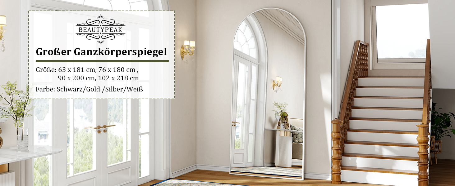 Дзеркало підлогове BEAUTYPEAK Bogen 142x52 см, повнорозмірне, срібне. З нахилом або для кріплення на стіну. Для спальні, вітальні, гардеробної.