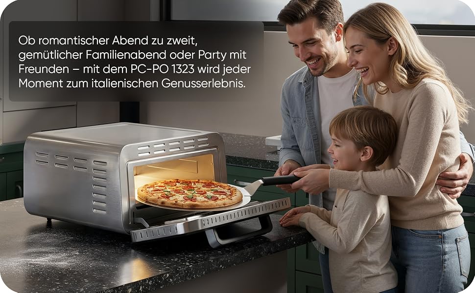 Електрична піч для піци ProfiCook PC PO 1323 з піцельним каменем, до 400°C, з лопаткою для піци