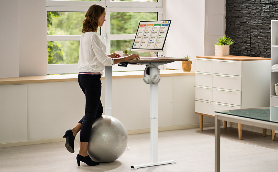 Електричний стіл з регулюванням висоти, металевий каркас з USB-C, пам'ять, антиколізійна система, 2 мотори, білий