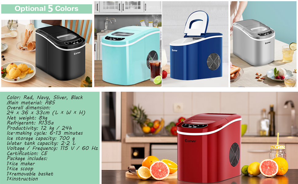 Машина для приготування льоду RELAX4LIFE: 12 кг/24 год, 2 розміри, 2.2 л бак, для дому та офісу (зелена)