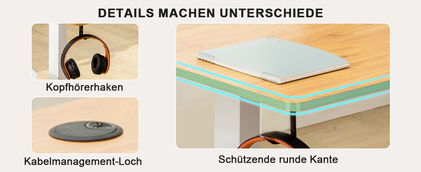 COMHOMA Стол для роботи з регулюванням висоти 160x70 см з USB-роз'ємом та гачками, Електричний стіл для комп'ютера, Стол для стоячи-сидячи, коричневий