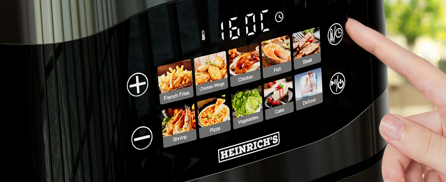 Аерофритюрниця HEINRICHS XXL 9 л 10-в-1, електрична мультипіч з LED-дисплеєм, сенсорним керуванням та таймером, 1800 Вт, кошик придатний для мийки в посудомийній машині