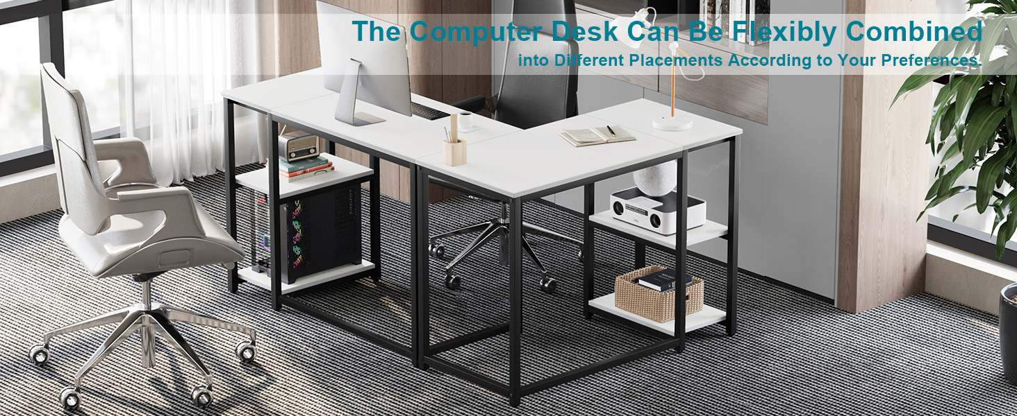 Комп'ютерний стіл WOHOMO білий, 100 см, з місцем для зберігання, для дому та офісу