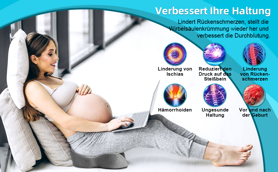 Подушка для сидіння Fwiull з Memory Foam: ергономічна, для автомобіля, дивана, офісу, сірого кольору