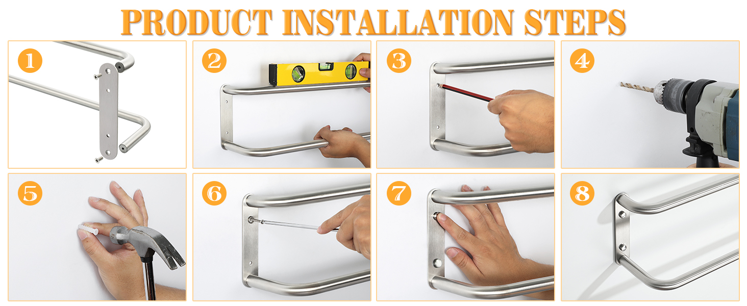 Тримач для рушників подвійний з нержавіючої сталі 304, 80 см, для ванної кімнати та кухні