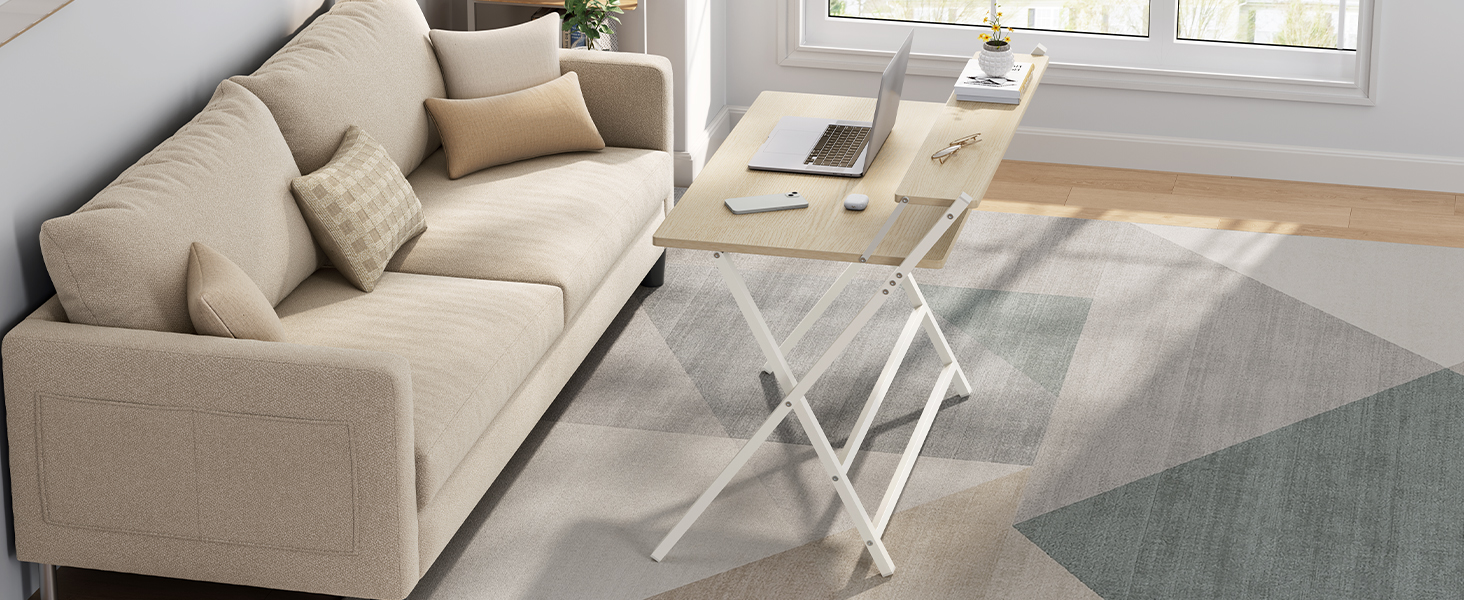 Злагоджений стіл Yaheetech Klappbar, 80 см, комп'ютерний стіл з полицею, двоступінчастий робочий стіл з підставкою для монітора, стіл для ноутбука для домашнього офісу/маленьких кімнат/вітальні, білий/80 см Д × 50 см Ш, білий (світлий колір дерева, 106.5x60.5x90 см)